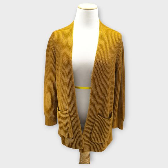 Womens Madewell Yellow Brown Nolan Ribbed Open Front Cardigan Sweater Size Small - Picture 2 of 6